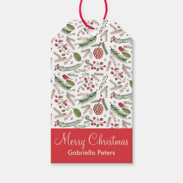 Pine Christmas Birds | Gift Tags (Front)