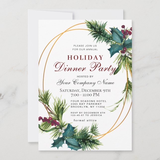 Pine Christmas Holiday Dinner Party CORPORATE Invitation (Front)