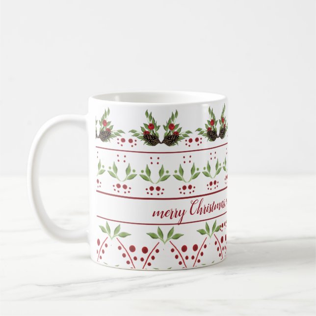 Pine cone and berries holiday mug (Left)