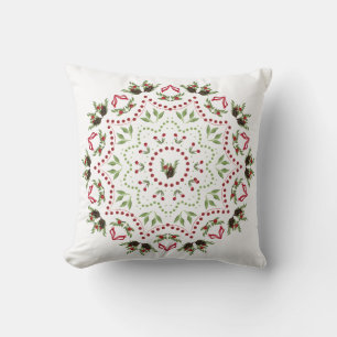 Pine cone and berries Mandala holiday throw pillow