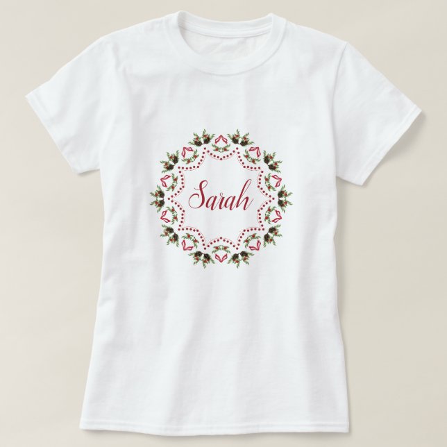 Pine cone and berries mandala personalised T T-Shirt (Design Front)