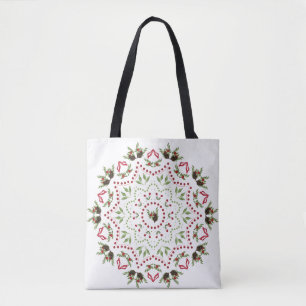 Pine cone and berries Mandala tote bag with text