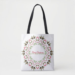 Pine cone and berries Mandala tote bag with text