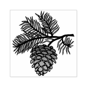 Pine Cone and  Branch  Rubber Stamp