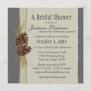 Pine cone and Burlap Look Bridal Shower Invitation
