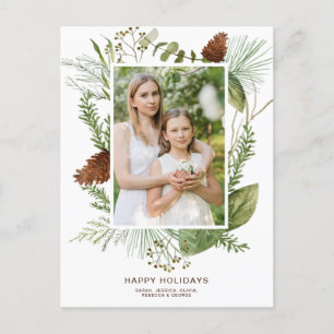 Pine cone and fir branches photo holiday greeting postcard
