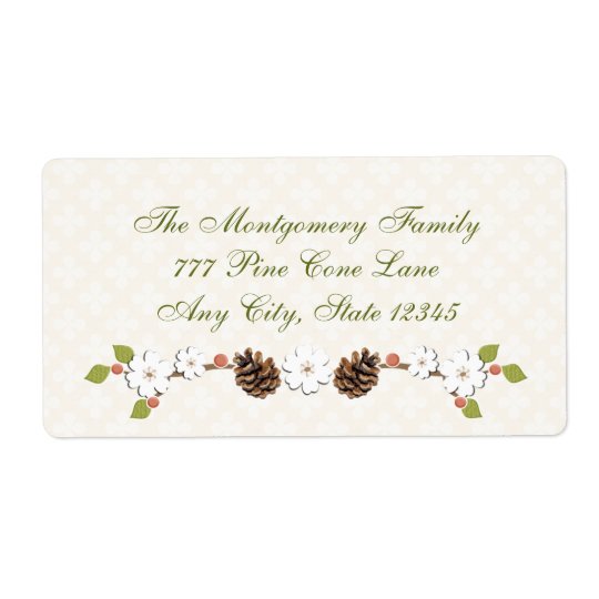 Pine Cone and Flower Laurel and Berries Shipping Label