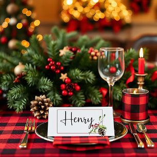 Pine cone and holly Christmas Place Card