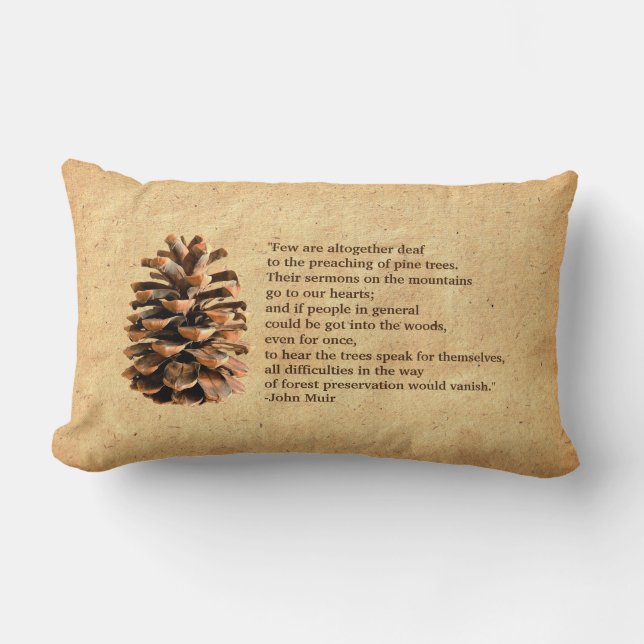 Pine Cone And John Muir Quote Lumbar Cushion (Front)