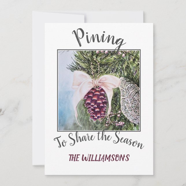 Pine Cone and Ribbon with photo Holiday Card (Front)