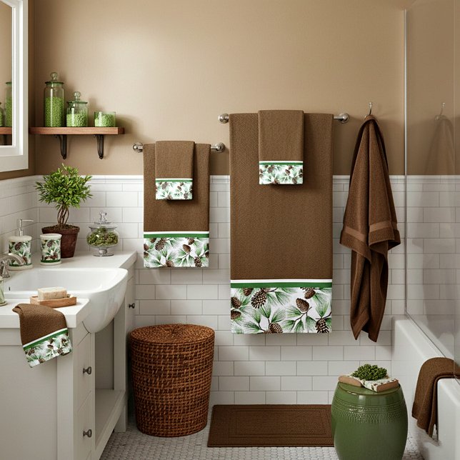 Pine cone border bath towel set (Creator Uploaded)