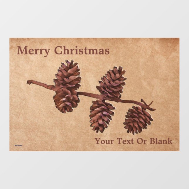 Pine Cone Branch on Old Paper Window Cling (Sheet)