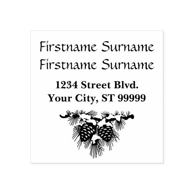 Pine Cone Christmas Return Address Rubber Stamp (Imprint)