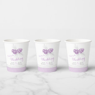 Pine cone drawing purple winter wedding custom paper cups