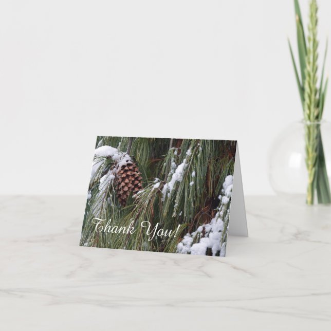 Pine Cone Evergreen Snow Winter Holiday Thank You (Front)