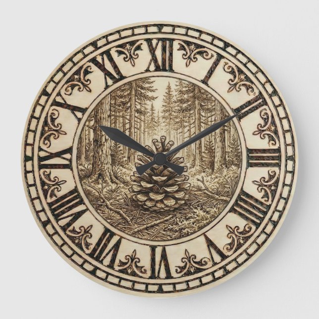Pine Cone Forest Wall Clock  (Front)