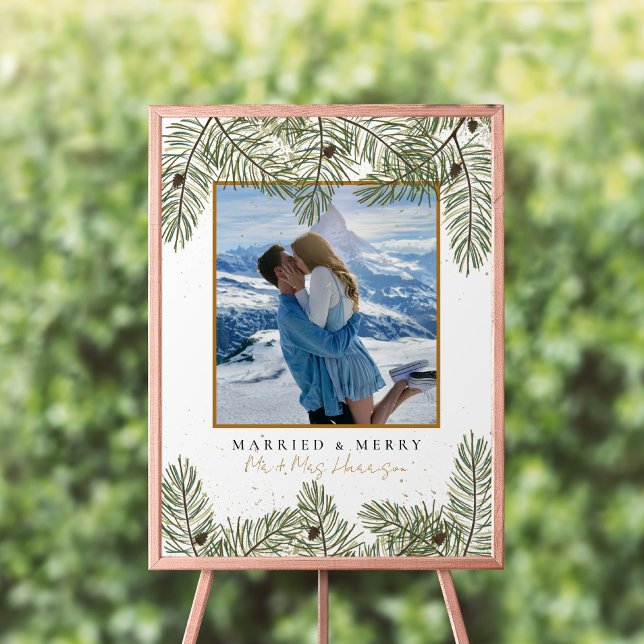 Pine cone & Gold Christmas Foliage Wedding Welcome Poster (Creator Uploaded)