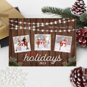 Pine cone Holly Lights Happy Holidays Card