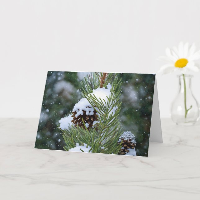 Pine Cone In the Snow Art Christmas Holiday Card (Small Plant)