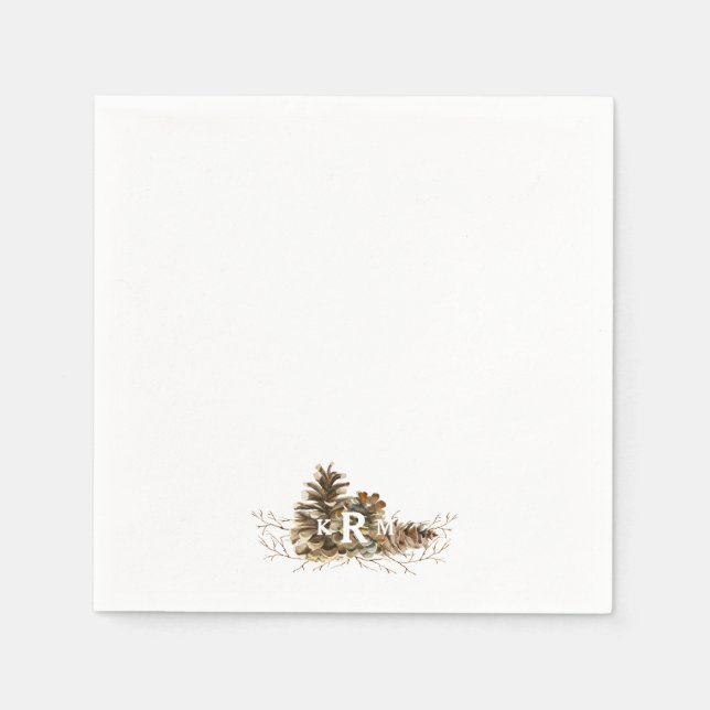 Pine Cone Monogram Cocktail Napkin (Front)