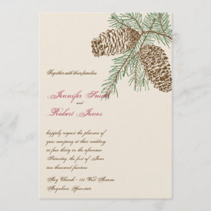 Pine Cone Nature on Cream Wedding Invitation