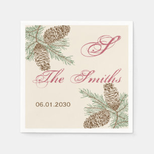 Pine Cone Nature on Cream Wedding Napkin