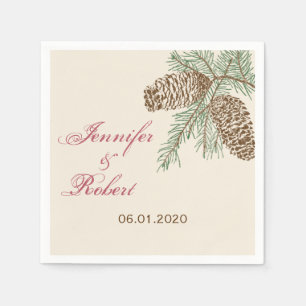Pine Cone Nature on Cream Wedding Napkin