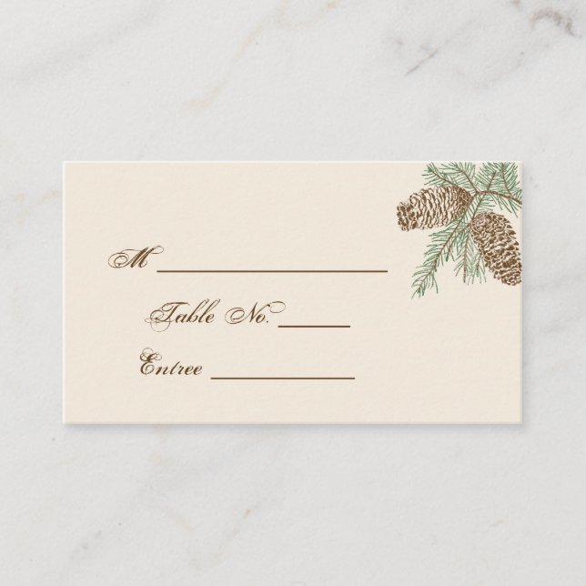Pine Cone Nature on Cream Wedding Place Card (Front)