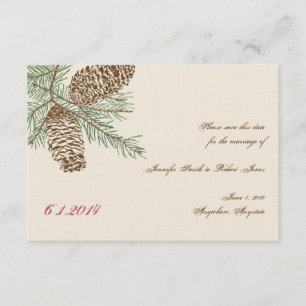 Pine Cone Nature on Cream Wedding Save the Date Invitation