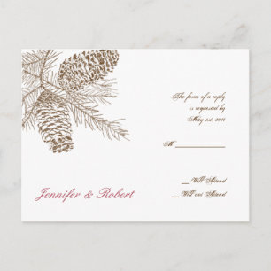 Pine Cone Nature Wedding RSVP Postcard