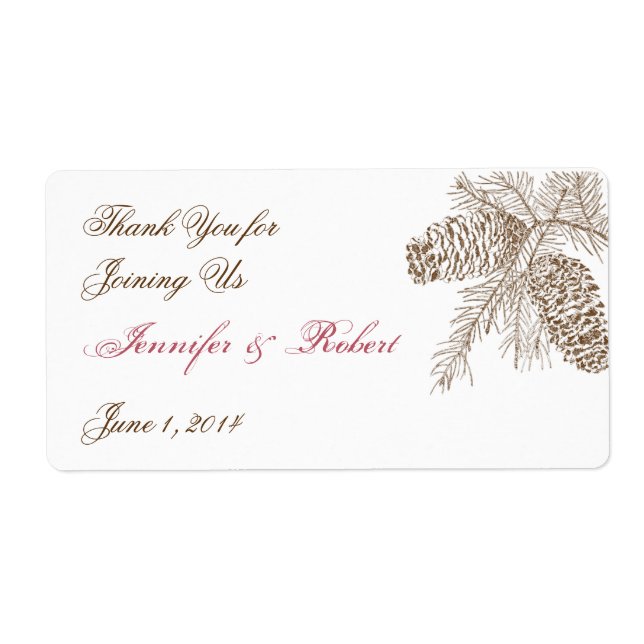 Pine Cone Nature Wedding Water Bottle Label (Front)