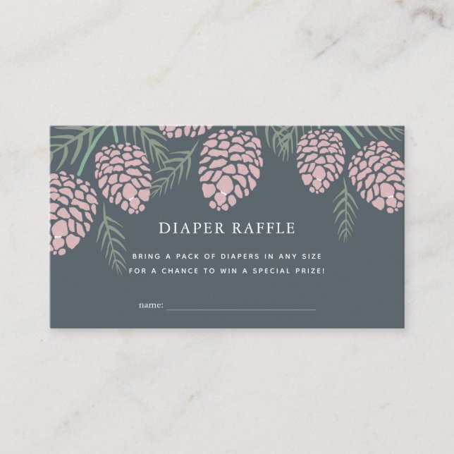 Pine Cone Navy Baby Shower Diaper Raffle Ticket Enclosure Card (Front)
