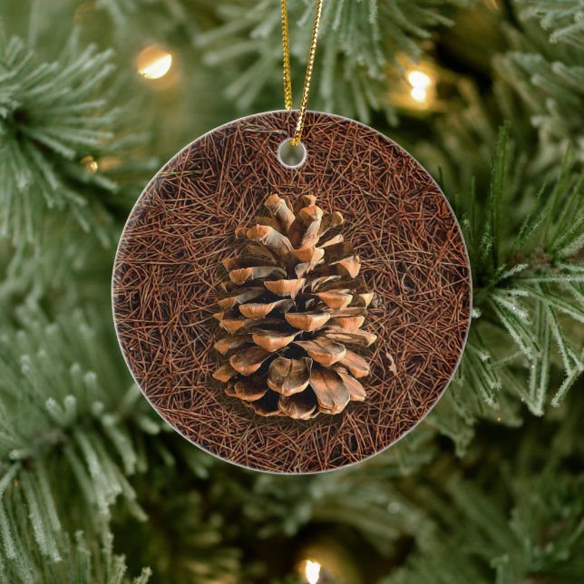 Pine Cone On Fallen Needles Ceramic Tree Decoration (Tree)