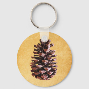 Pine Cone On Vintage Paper Key Ring