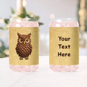 Pine Cone Owl Can Glass