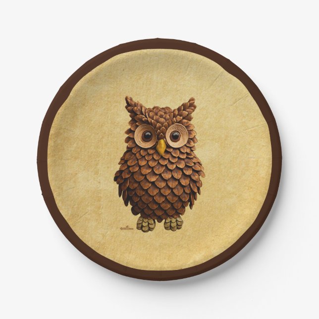 Pine Cone Owl Paper Plate (Front)
