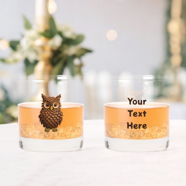 Pine Cone Owl Whiskey Glass (Insitu (Wedding))