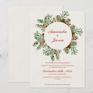 Pine Cone Red Berries Christmas wedding Invitation
