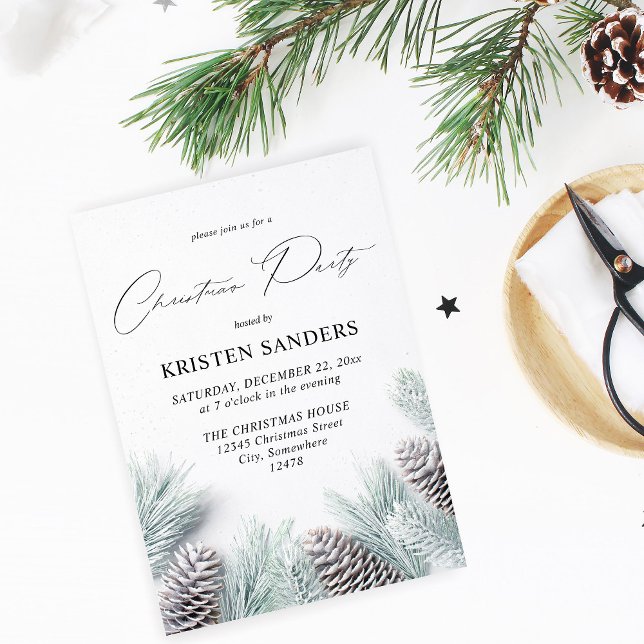 Pine Cone & Snow Christmas Party Invitation (Creator Uploaded)
