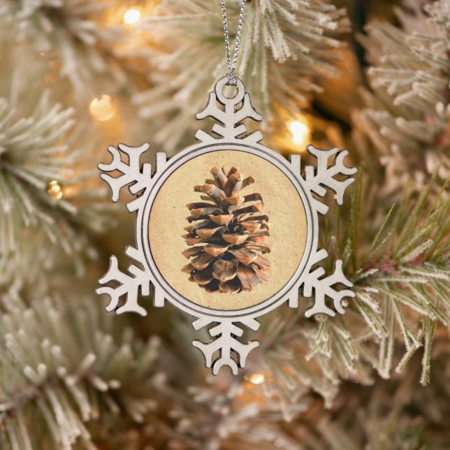 Pine Cone Snowflake Pewter Christmas Ornament (Tree)