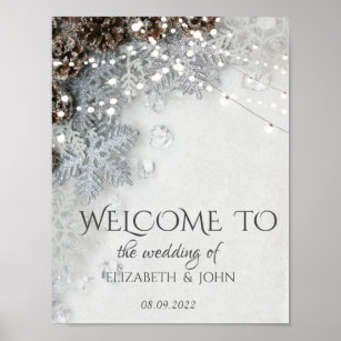 Pine Cone, Snowflakes Wedding Poster