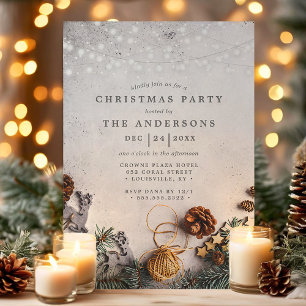 Pine Cone String Lights Rustic Christmas Party Invitation