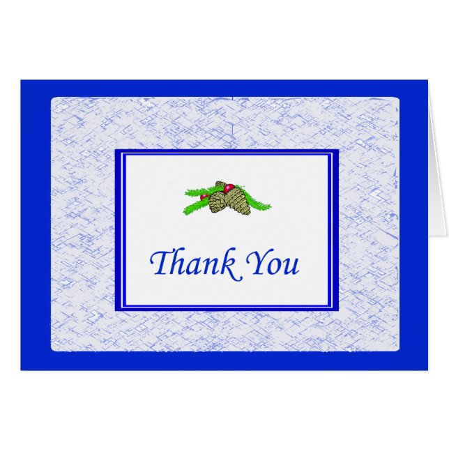 Pine Cone Thank You Card With Blue Border (Front Horizontal)
