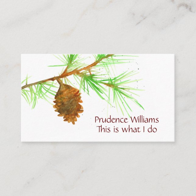 Pine Cone Tree Branch Watercolor Botanical Business Card (Front)