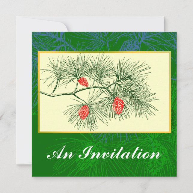 Pine Cone Vintage Art Custom Invitations (Front)