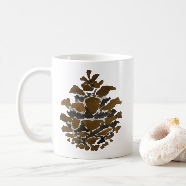 Pine cone Wilderness Christmas Painting Coffee Mug (With Donut)