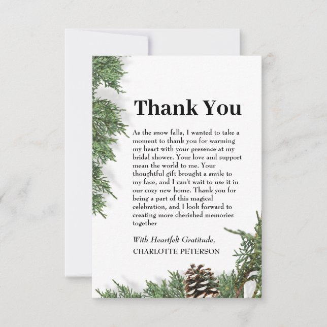 Pine Cone Winter Bridal Shower Thank You Card (Front)