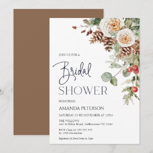 Pine Cone Winter Floral Bridal Shower Invitation