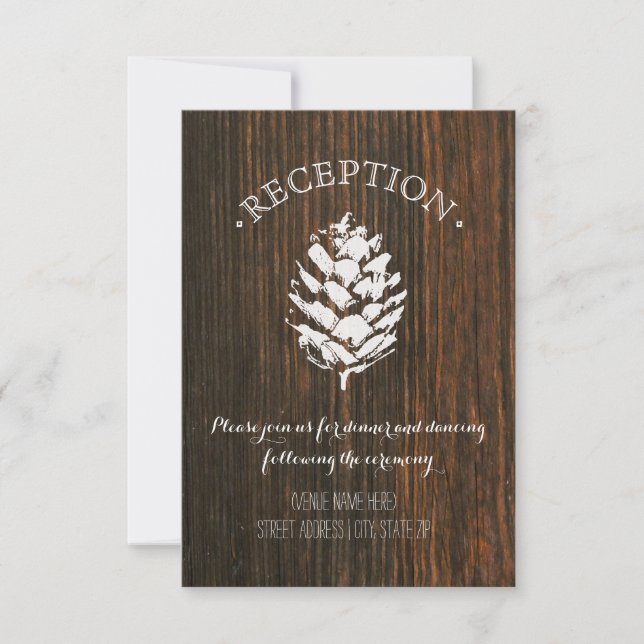 Pine Cone Wood Inspired Reception Invitation (Front)