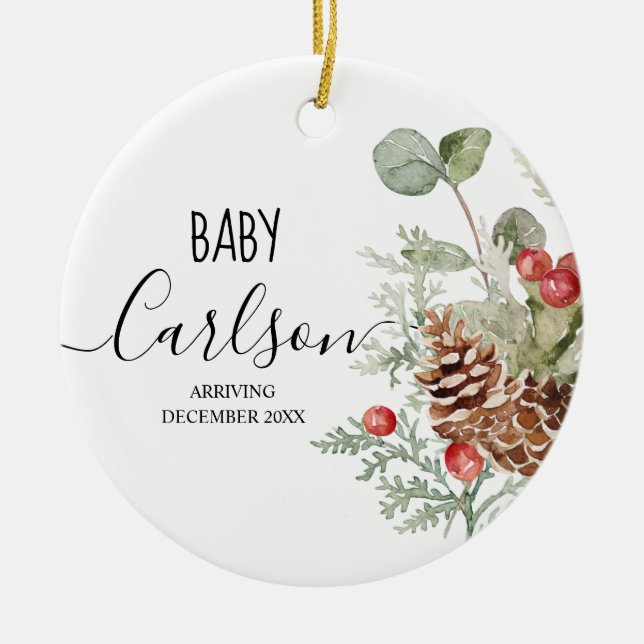 Pine Cone Wreath Baby Reveal Pregnancy Pine Tree Ceramic Tree Decoration (Front)